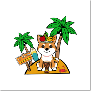 Cute Orange Dog on a tropical island Posters and Art